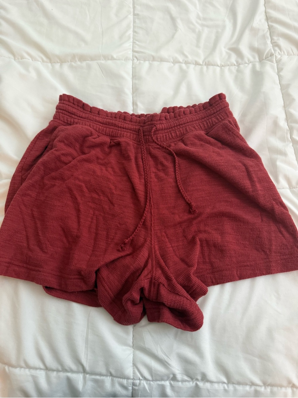aerie Ribbed Drawstring Lounge Shorts in Brick Red